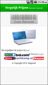 screenshot van Vergelijk Prijzen Barcode Scanner