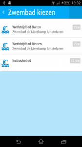 Screenshot Swimalytics zwembad kiezen