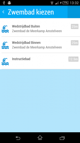 Screenshot Swimalytics zwembad kiezen