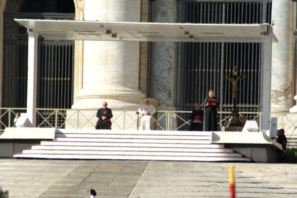 Paus vermijdt zon, laat speech maken door ander.